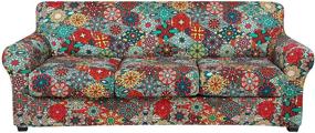 img 4 attached to HYHA Printed Sofa Cover for 3 Cushion Couch - Floral Pattern 🛋️ Slipcover with Separate Cushion Cover, 4-Piece Stretch Furniture Protector, Washable (Sofa Size, Diamond Mandala)