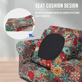 img 3 attached to HYHA Printed Sofa Cover for 3 Cushion Couch - Floral Pattern 🛋️ Slipcover with Separate Cushion Cover, 4-Piece Stretch Furniture Protector, Washable (Sofa Size, Diamond Mandala)