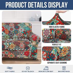 img 2 attached to HYHA Printed Sofa Cover for 3 Cushion Couch - Floral Pattern 🛋️ Slipcover with Separate Cushion Cover, 4-Piece Stretch Furniture Protector, Washable (Sofa Size, Diamond Mandala)