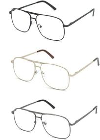 img 4 attached to 🤓 Metal Frame Square Aviator Style Geek Reading Glasses for Men with EYE ZOOM Technology