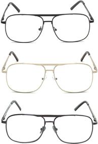 img 3 attached to 🤓 Metal Frame Square Aviator Style Geek Reading Glasses for Men with EYE ZOOM Technology