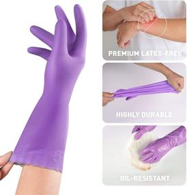 img 2 attached to 🧤 OriStout Latex Free Reusable Dishwashing Gloves - Medium Size, Purple - for Kitchen & Bathroom with Cotton Lining