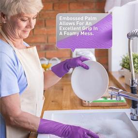 img 1 attached to 🧤 OriStout Latex Free Reusable Dishwashing Gloves - Medium Size, Purple - for Kitchen & Bathroom with Cotton Lining