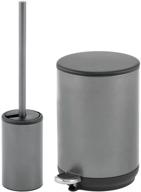 🚽 mdesign stainless steel toilet bowl brush and holder with round step garbage wastebasket, lid included - bathroom trash set of 2 - graphite gray/black logo