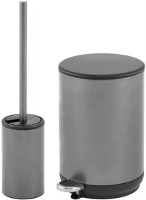 img 4 attached to 🚽 mDesign Stainless Steel Toilet Bowl Brush and Holder with Round Step Garbage Wastebasket, Lid Included - Bathroom Trash Set of 2 - Graphite Gray/Black