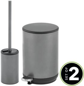 img 3 attached to 🚽 mDesign Stainless Steel Toilet Bowl Brush and Holder with Round Step Garbage Wastebasket, Lid Included - Bathroom Trash Set of 2 - Graphite Gray/Black