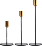 🕯️ stylish matte black candle holders set of 3 with brass color top - ideal for taper candles, perfect wedding, dining, and party decorative candlestick holder for 3/4 inch thick candle & led candles logo