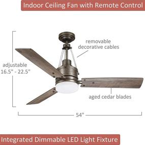 img 1 attached to 🔌 Kathy Ireland Home Highpointe LED Ceiling Fan with Remote Control - Modern Industrial Lighting Fixture, 3 Blades, 2 Downrods, Removable Decorative Cables - Dimmable, Vintage Steel, 54 Inch