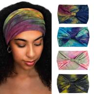 🧣 aceorna wide headbands - stretch turban hairbands for women - elastic yoga workout sweatband - running sport head scarf - large african head wraps - set of 4 (set a) logo