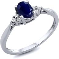 exquisite gem stone king 14k white gold blue sapphire and white diamond women's engagement ring (0.61 cttw, birthstone gemstone, multiple sizes available) logo