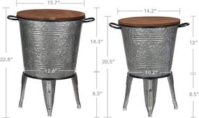 img 1 attached to Rustic Storage Farmhouse Accent Side Table Set of 2 - Antique Galvanized Metal End Coffee Cocktail Table Bin with Round Wooden Lid (Galvanized), HC2009WT, One Size