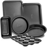 🍳 perlli nonstick bakeware set: 6 pc dark gray baking pans set for kitchen oven - ptfe pfoa free with loaf pan, round cake pans, cookie sheet, roasting pan & muffin pan logo