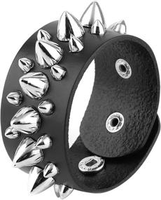 img 4 attached to HZMAN Unisex Studded Leather Bracelet Boys' Jewelry for Bracelets