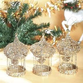 img 1 attached to 🎄 ZhanYiGY 6" Christmas Tree Birdcage Ornaments Hanging - 3pc Set, Champagne: Perfect Indoor Xmas Decorations for Weddings, Parties & Holidays!