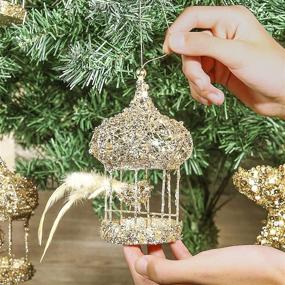 img 3 attached to 🎄 ZhanYiGY 6" Christmas Tree Birdcage Ornaments Hanging - 3pc Set, Champagne: Perfect Indoor Xmas Decorations for Weddings, Parties & Holidays!