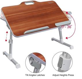 img 3 attached to 📚 Kavalan Foldable Laptop Desk Stand with Top Handle - Adjustable Height Tray for Couch, Sofa, or Floor - Perfect for Reading, Working, Studying - American Cherry