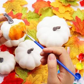 img 2 attached to 🎃 12PCS Assorted Size White Artificial Pumpkins with Fall Leaves - Perfect for Thanksgiving and Halloween Decorating