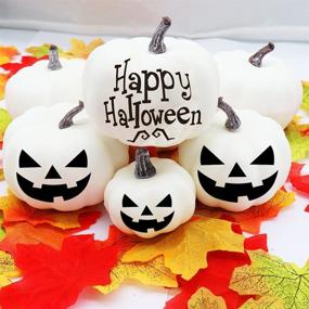 img 1 attached to 🎃 12PCS Assorted Size White Artificial Pumpkins with Fall Leaves - Perfect for Thanksgiving and Halloween Decorating