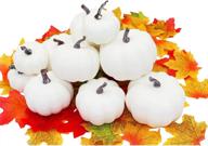 🎃 12pcs assorted size white artificial pumpkins with fall leaves - perfect for thanksgiving and halloween decorating логотип