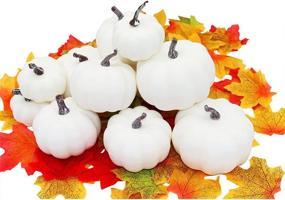 img 4 attached to 🎃 12PCS Assorted Size White Artificial Pumpkins with Fall Leaves - Perfect for Thanksgiving and Halloween Decorating