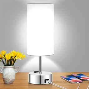 img 4 attached to Convenient Touch Control Table Lamp with USB Ports and Power Outlet - Dimmable Nightstand Lamp for Bedroom, Includes LED Bulb