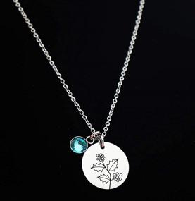 img 2 attached to Eilygen Birth Month Flower Necklace: Stainless Steel Disc Pendant with Birth Stone Charm - Perfect Birthday Gift for Mom, Sister, and Best Friend