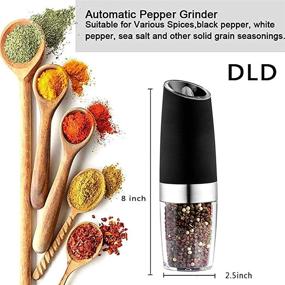 img 3 attached to 🧂 Adjustable Thickness Electric Gravity Pepper Grinder & Salt Grinder, Battery-operated Automatic Pepper Grinder with Blue LED Light, DLD One-hand Operation, in Brushed Stainless Steel (Matte Black)