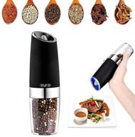 🧂 adjustable thickness electric gravity pepper grinder & salt grinder, battery-operated automatic pepper grinder with blue led light, dld one-hand operation, in brushed stainless steel (matte black) logo