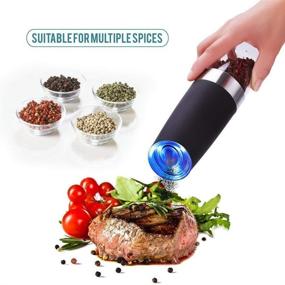 img 2 attached to 🧂 Adjustable Thickness Electric Gravity Pepper Grinder & Salt Grinder, Battery-operated Automatic Pepper Grinder with Blue LED Light, DLD One-hand Operation, in Brushed Stainless Steel (Matte Black)