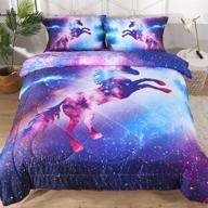 galaxy unicorn comforter sets - blue and purple 3 piece bedding for boys and girls, quilted bedspread, twin size kids bedding sets logo