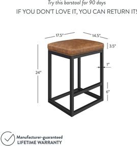 img 1 attached to 🪑 Nathan James Nelson Bar Stool, Leather Cushion, Metal Base - 24 inches, Warm Brown/Black