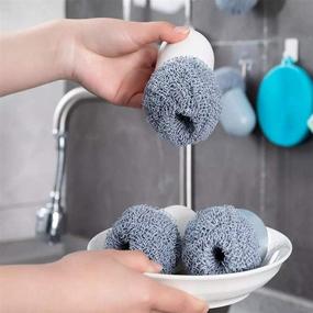 img 2 attached to 🧽 URPOTSCRUBRUSH - Kitchen Cleaning Scrub Brush Set with Sponge Scrubber and Scourer, Removable Polyester Fiber Mesh for Coated Utensils Cleaning, No Scratch Scrub Sponge Ball