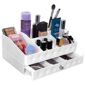img 4 attached to Large Capacity 2-Tier Cosmetics Organizer with 1 Drawer, 12 Compartments, Diamond Pattern - Perfect for Makeup, Jewelry, Brushes, Palettes, and Lipsticks