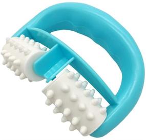 img 4 attached to 🌀 Blue Plastic Manual Round Handle 2 Wheels Muscle Massage Roller for Pain Relief & Relaxation