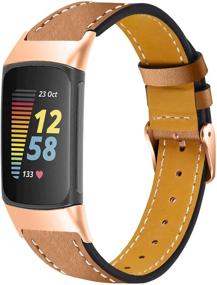 img 3 attached to 🌟 Mtozon Кожаные браслеты для Fitbit Charge 5 - Натуральные кожаные замены ремешков для женщин и мужчин в коричневом цвете