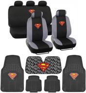 bdk superman car seat covers, floor mats & sunshade gift set - 14 piece official licensed auto accessories bundle (c1604) logo
