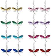 💎 wuweijiajia 8 pairs multicolor crystal dragonfly dangle earrings set - sparkly animal earrings for women and girls - trendy statement jewelry gifts logo