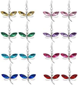 img 4 attached to 💎 WUWEIJIAJIA 8 Pairs Multicolor Crystal Dragonfly Dangle Earrings Set - Sparkly Animal Earrings for Women and Girls - Trendy Statement Jewelry Gifts