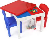 🧩 humble crew 2-in-1 building blocks activity table and chairs set for kids - white/blue/red, square, toddler - plastic blocks compatible logo