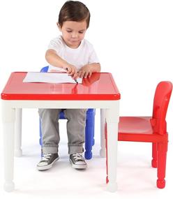 img 1 attached to 🧩 Humble Crew 2-in-1 Building Blocks Activity Table and Chairs Set for Kids - White/Blue/Red, Square, Toddler - Plastic Blocks Compatible