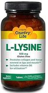 🌱 компания country life l-lysine 500 мг с витамином в6 - 100 таблеток - стимулирует образование коллагена и обновление тканей - улучшает усвоение - без глютена логотип