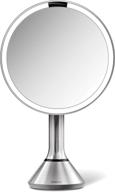 simplehuman 8-inch round sensor makeup mirror with touch-control dual light settings, 5x magnification, rechargeable & cordless, brushed stainless steel logo