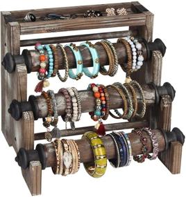 img 4 attached to 📿 J JACKCUBE DESIGN Rustic Wood Antique Bracelet Display Stand - 4 Tier Jewelry, Bangle, and Watch Display Rack - Scrunchie Organizer - Accessories Storage - MK573A
