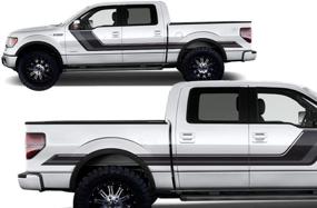 img 1 attached to 🏭 Factory Crafts Rally Stripe Side Graphics Kit Vinyl Decal Wrap for Ford F-150 5.5 Bed 2009-2014 - Matte Black & Nimbus Gray