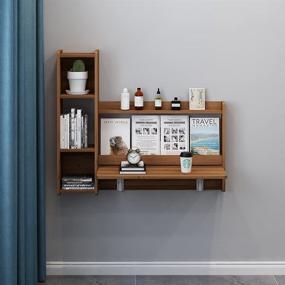 img 3 attached to 🖥️ Wall-Mounted Fold Down Laptop Desk with Storage Shelves - Multifunctional Floating Workstation for Home Office (Left, Walnut)