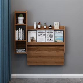 img 2 attached to 🖥️ Wall-Mounted Fold Down Laptop Desk with Storage Shelves - Multifunctional Floating Workstation for Home Office (Left, Walnut)