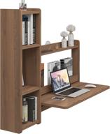 🖥️ wall-mounted fold down laptop desk with storage shelves - multifunctional floating workstation for home office (left, walnut) logo