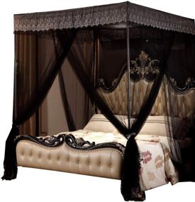 img 3 attached to Nattey Queen Size 4 Corners Post Canopy Bed Curtain - 4 Openings Bed Canopies for Girls & Adults - Bedroom Décor Accessories in Black