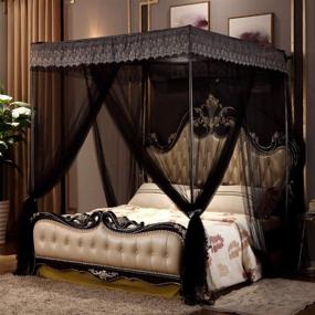 img 1 attached to Nattey Queen Size 4 Corners Post Canopy Bed Curtain - 4 Openings Bed Canopies for Girls & Adults - Bedroom Décor Accessories in Black