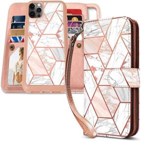 img 4 attached to CASEOWL iPhone 12 Pro Max Wallet Case, Magnetic Detachable with 9 Card Slots Holder, Hand Strap, 2 in 1 Folio Flip Premium PU Leather Lanyard Wallet Case 6.7 inch (Marble)